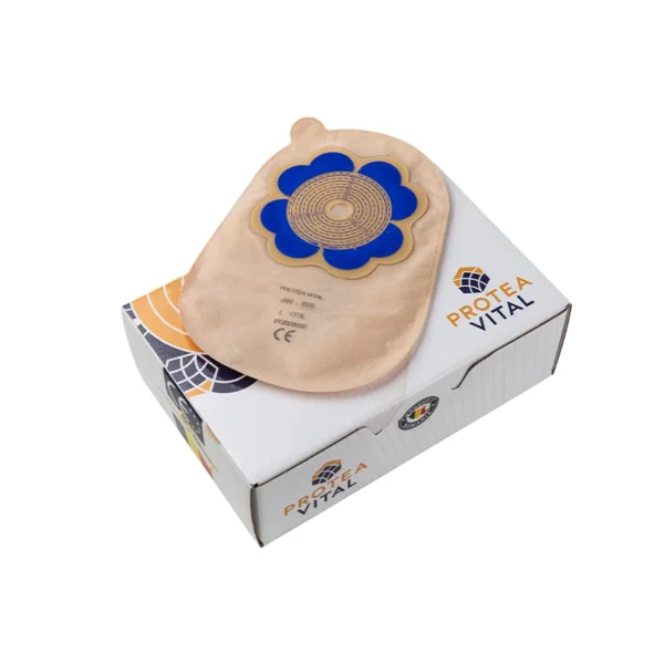 One-piece closed ostomy bag with box