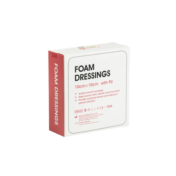 Box of foam dressings with polyurethane layer