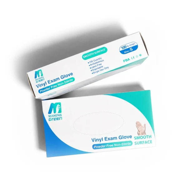 Box of powder-free vinyl examination gloves