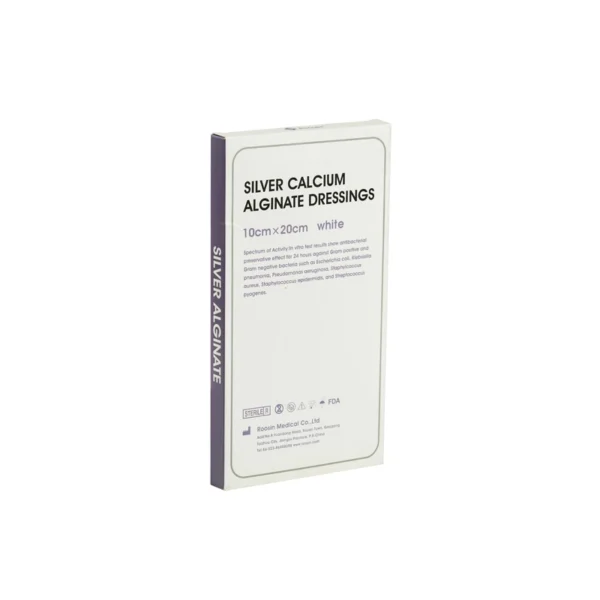Box of white silver calcium alginate dressings, 10 × 20